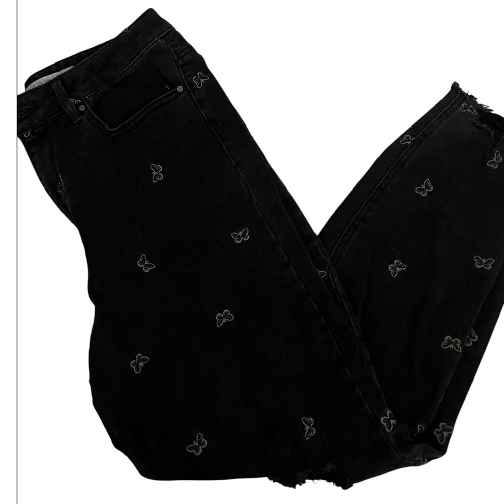 Black Jeans with Butterfly Embroidery